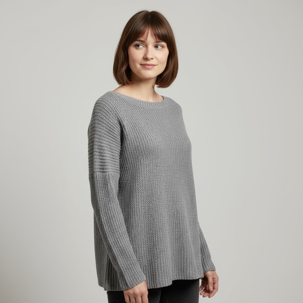 Bear & Roo Gray Heavy Cotton Knit Drop Sleeve Sweater Top Size S